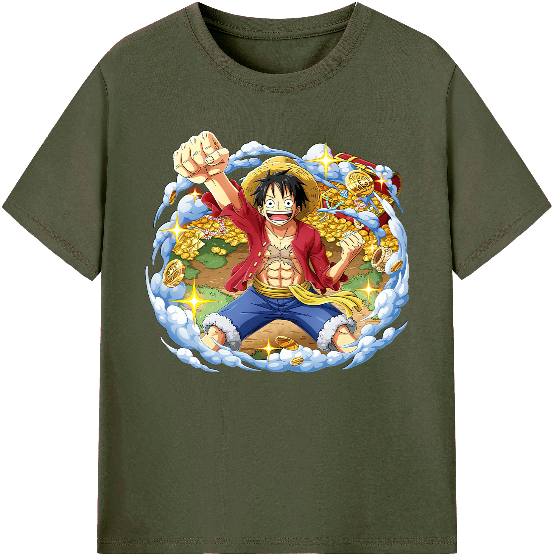 ワンピース モンキー・D・ルフィ ONE PIECE Monkey D. Luffy 綿100％ メンズ半袖Tシャツ｜肌触りやわらか＆通気性